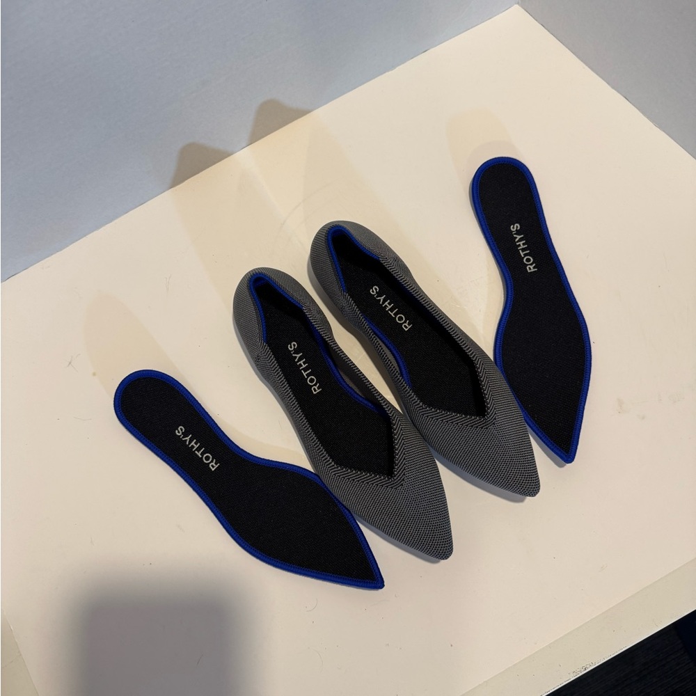 Rothy's Gray Pointed Knit Flats with Blue Trim - Picture 8 of 10